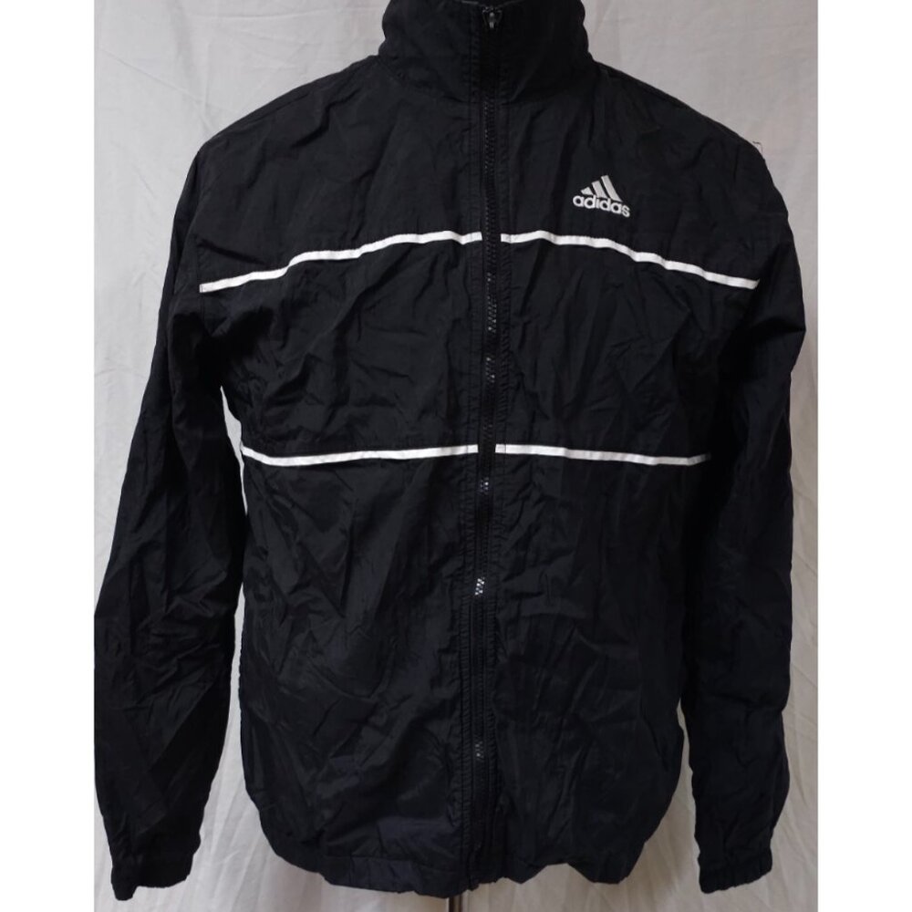 Adidas Mens Black White 3 Strip Full Zip Meshed Lined Windbreaker Jacket